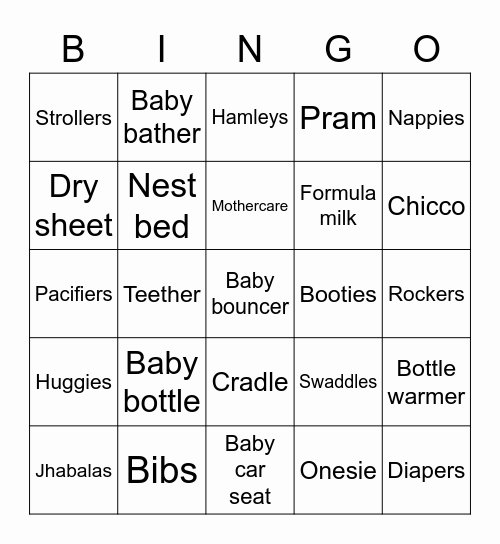 Baby shower Bingo Card