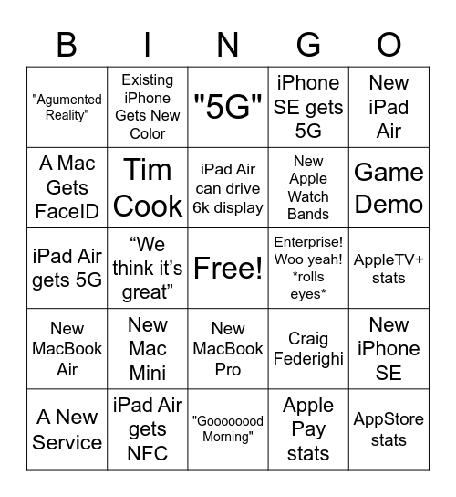 Peek Performance Bingo Card