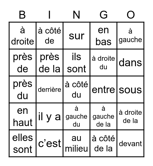 Prepositions Description Collage Bingo Card