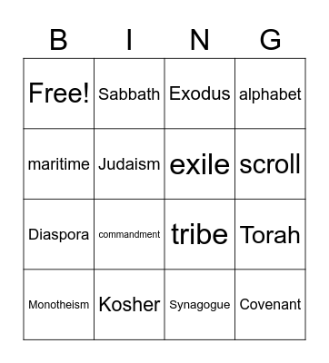 Israelite Bingo Card