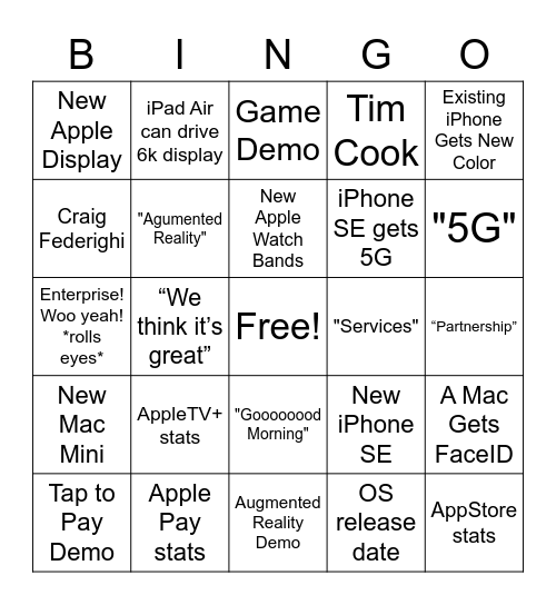 Peek Performance Bingo Card