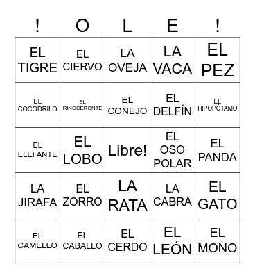 Los Animales Bingo Card