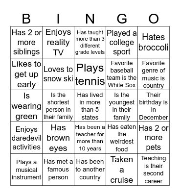 Get to Know You Bingo Card
