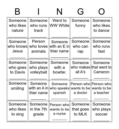 Find That Person! Bingo Card