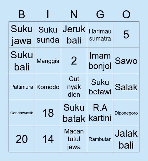 Punya Zemma Bingo Card