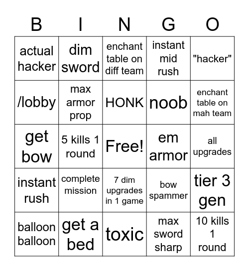Untitled Bingo Card