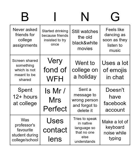 Uma's Bingo Card