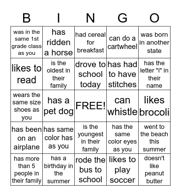 Get to Know Your Classmates Bingo Card