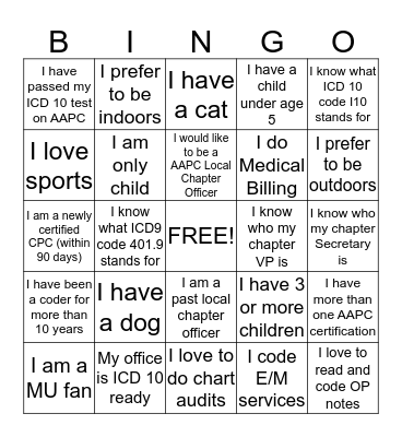 Ice Breaker Bingo Card