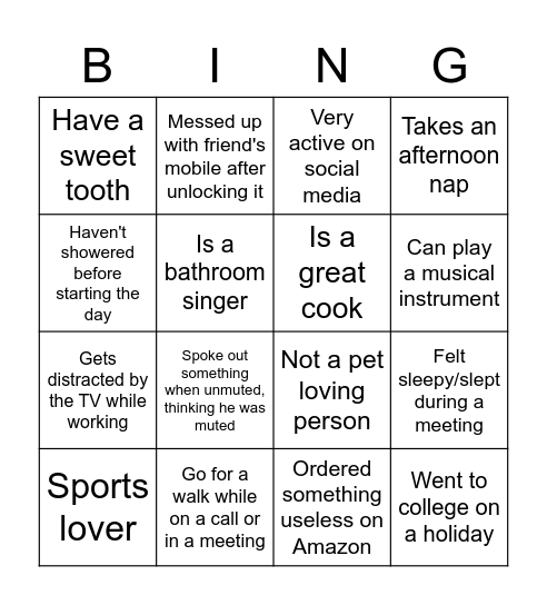 Prasad's Bingo Card