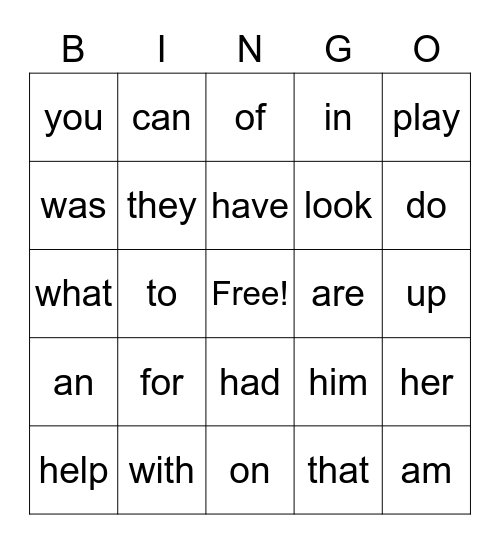 Kindergarten Lists 4-7 Bingo Card