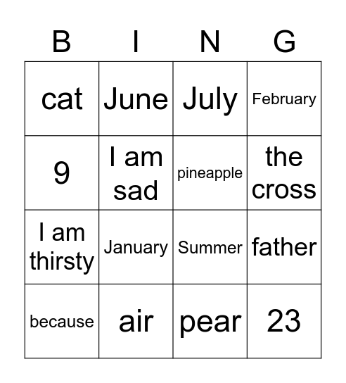 Second Grade- Review -End of Second Trimester Bingo Card