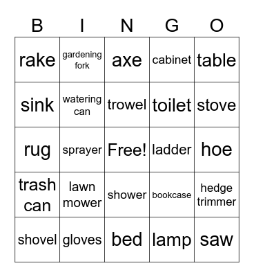 HOUSE AND GARDEN Bingo Card