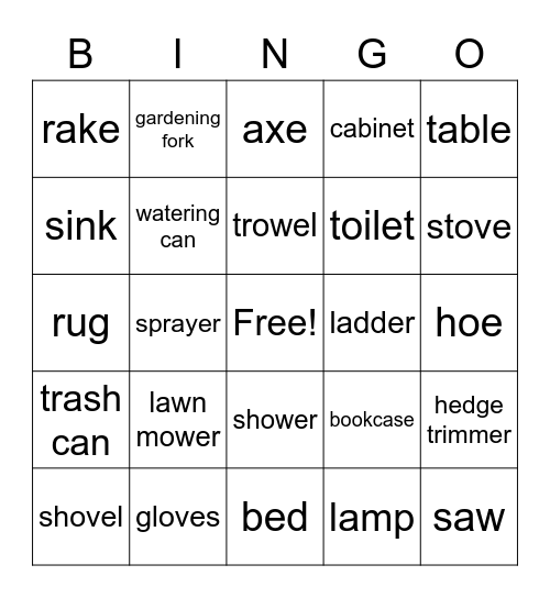 HOUSE AND GARDEN Bingo Card