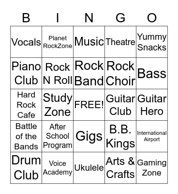 RockZone Music School Bingo Card