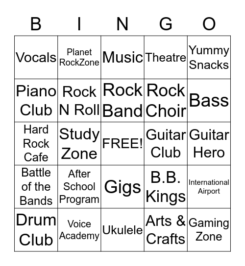 RockZone Music School Bingo Card