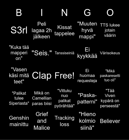 Speksi stream bingo Card