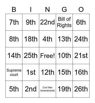 Amendment Bingo Card