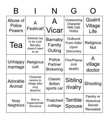 Midsomer Murders Bingo Card