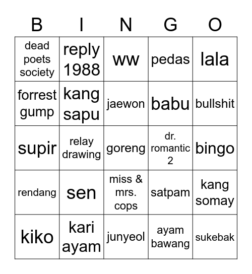 Bibbs Bingo Card