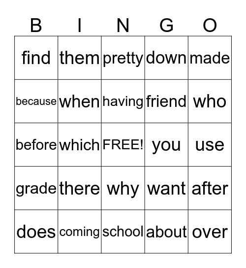 Burgess Smart Word List - Grade Three Bingo Card