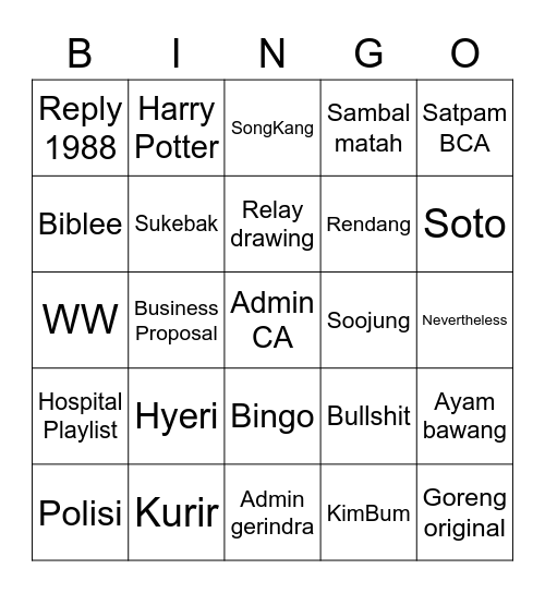 Hyeri's Board Bingo Card