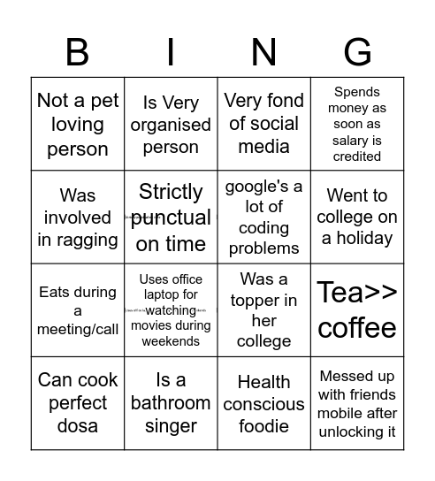 Harshitha's Bingo Card