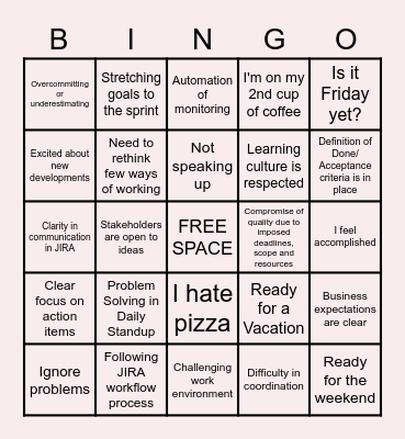 Retrospective Bingo Card