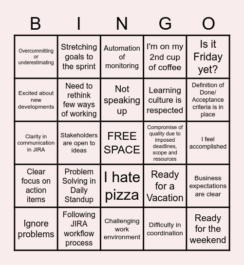 Retrospective Bingo Card