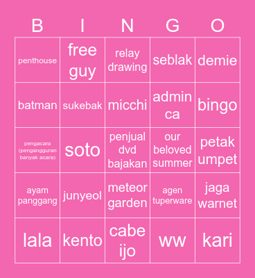 Jreng Bingo Card