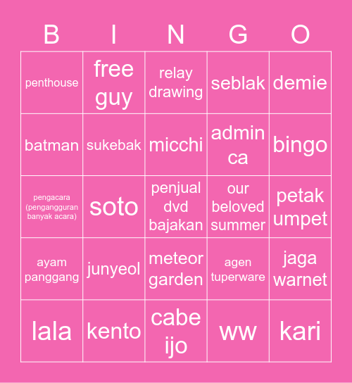 Jreng Bingo Card