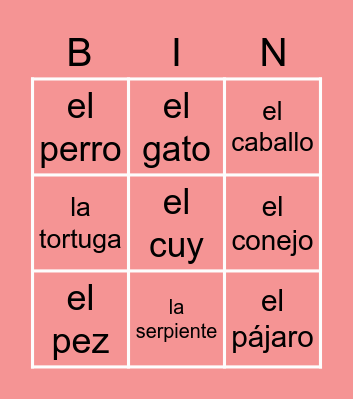 Las Mascotas Bingo Card