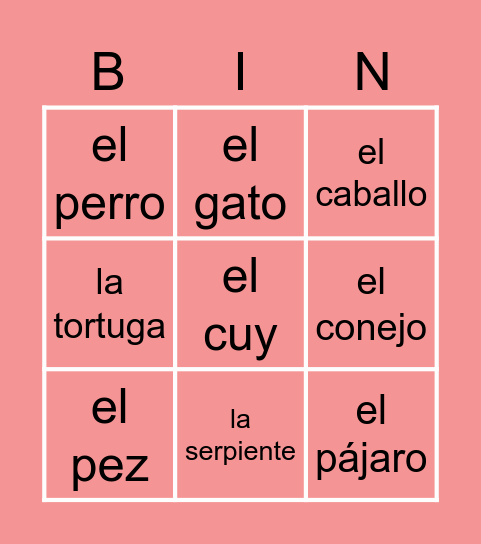 Las Mascotas Bingo Card
