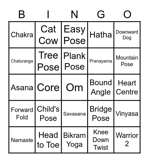 Yoga Terminology Bingo Card