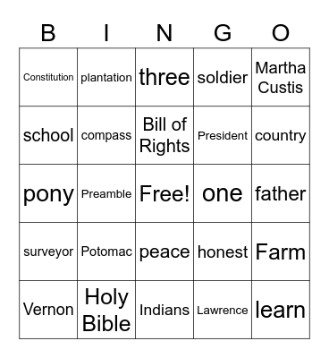 George Washington Review Bingo Card