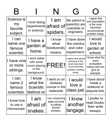 Environmental Science Bingo Card
