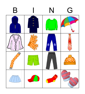Clothes Bingo Card