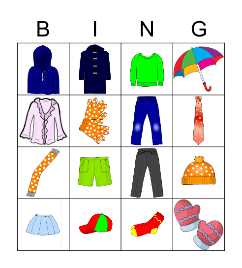 Clothes Bingo Card