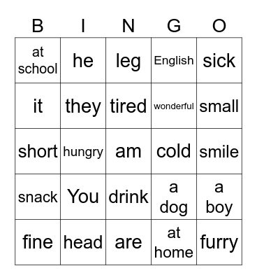 Vocabulary Review Bingo Card