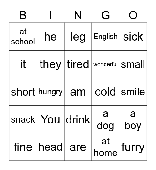 Vocabulary Review Bingo Card