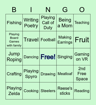 Mrs. T's Favorite Things Bingo Card