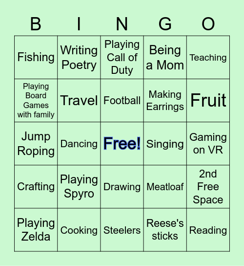 Mrs. T's Favorite Things Bingo Card