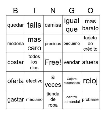 Spanish Bingo! Bingo Card