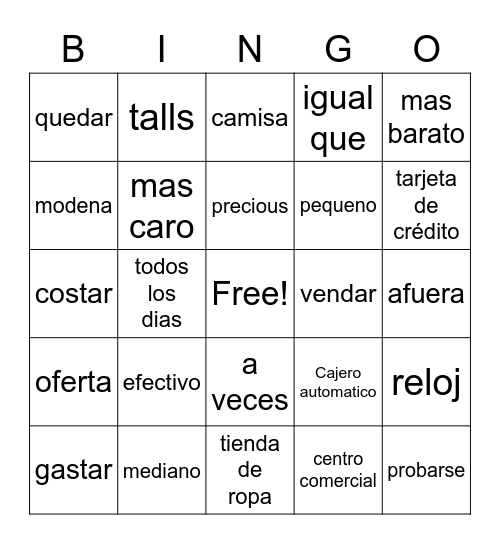 Spanish Bingo! Bingo Card