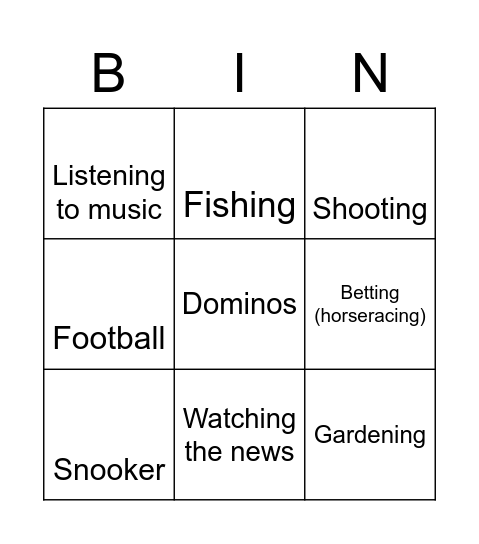 Untitled Bingo Card