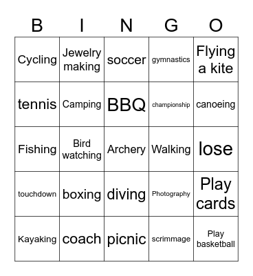ASLDeafined: Sports, Outdoor Activities, Hobbies & Games Bingo Card