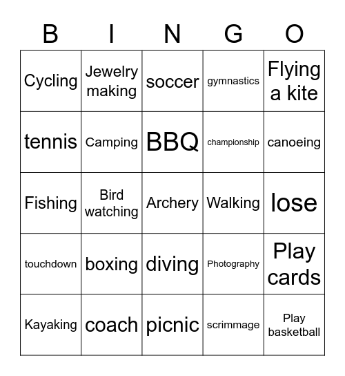 ASLDeafined: Sports, Outdoor Activities, Hobbies & Games Bingo Card