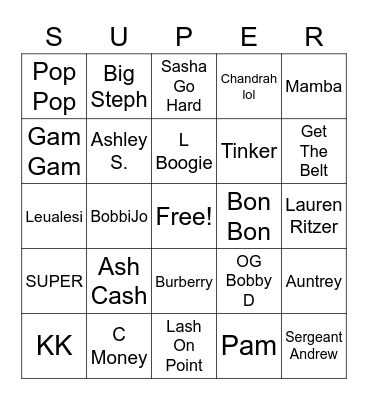 Hall of Fame Sup Bingo Card