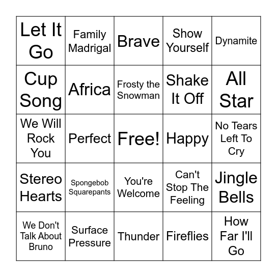 Guess-The-Song BINGO Card