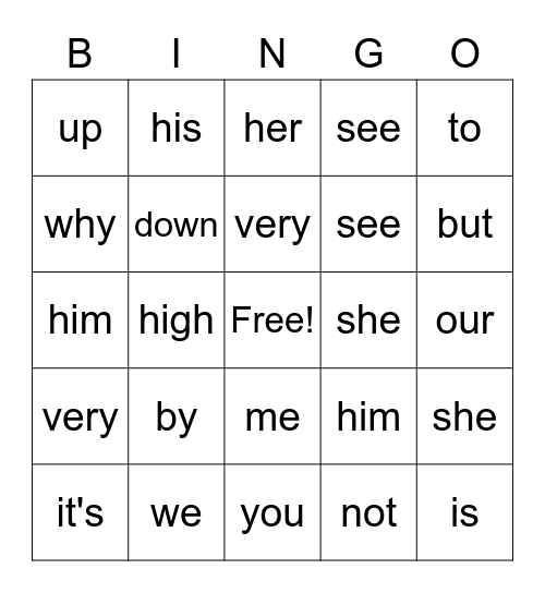 unit 14 sight words BINGO Card